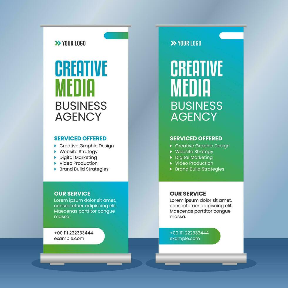 Creative media business roll up banner template vector