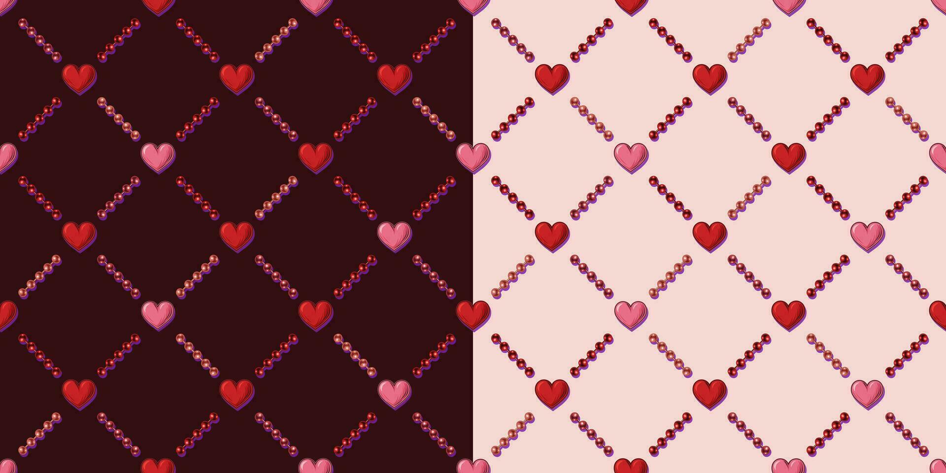 Geometric pattern with little heart. Diagonal square grid. Illustration for Valentines Day. For prints, clothing, holiday goods, surface design vector