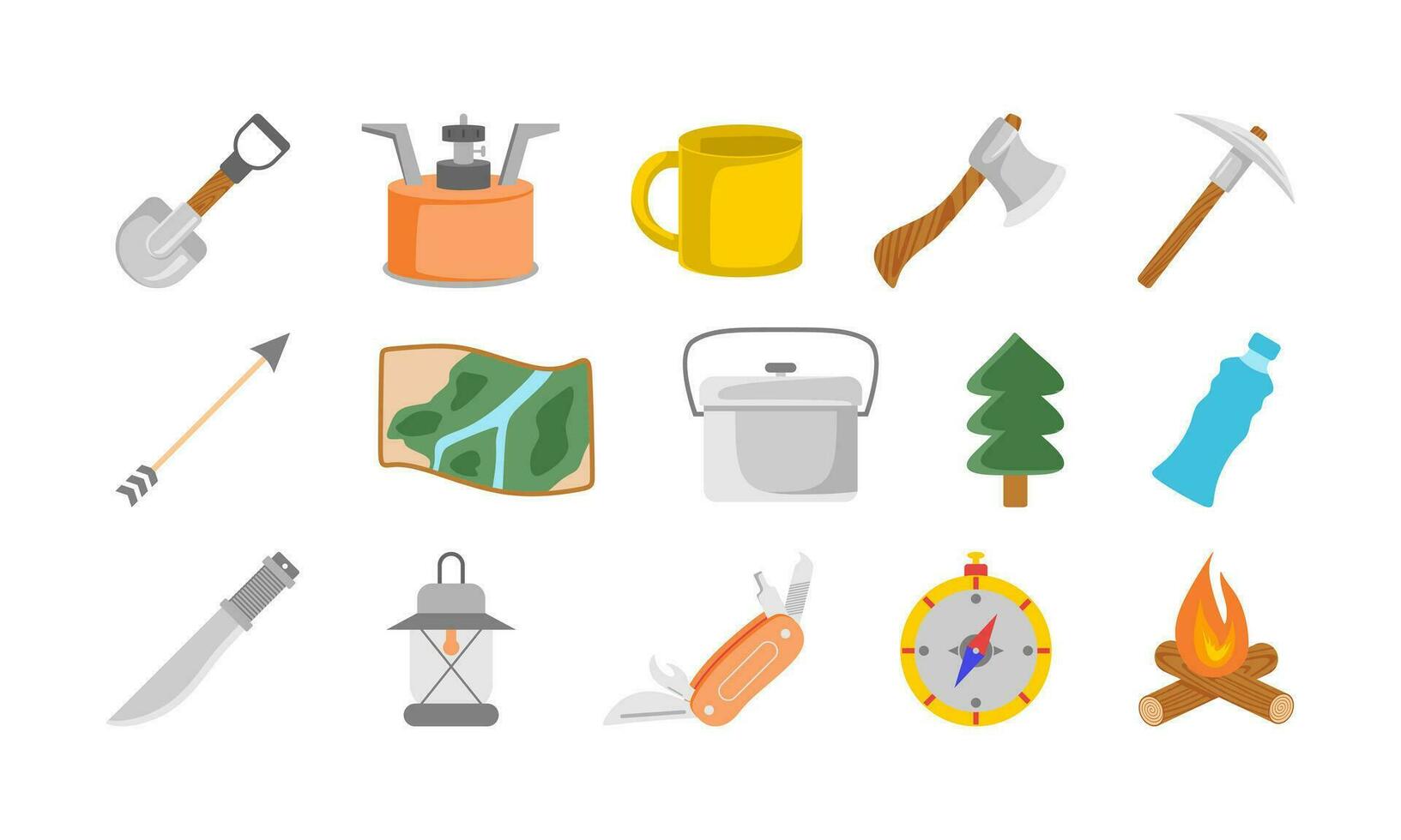 Camping Tools Equipment Illustration Set vector