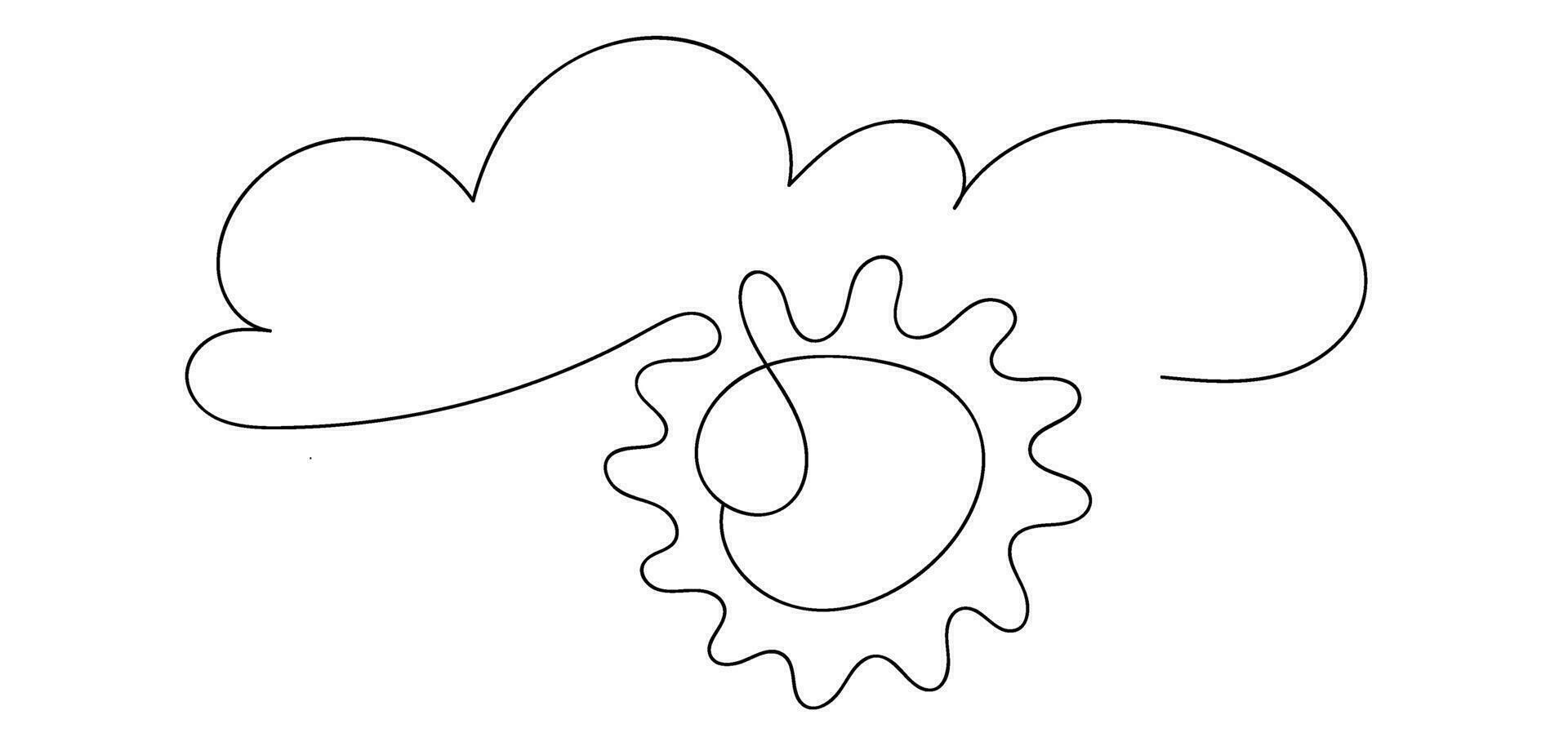 Continuous line of sun cloud. Simple icon cloudy sky vector