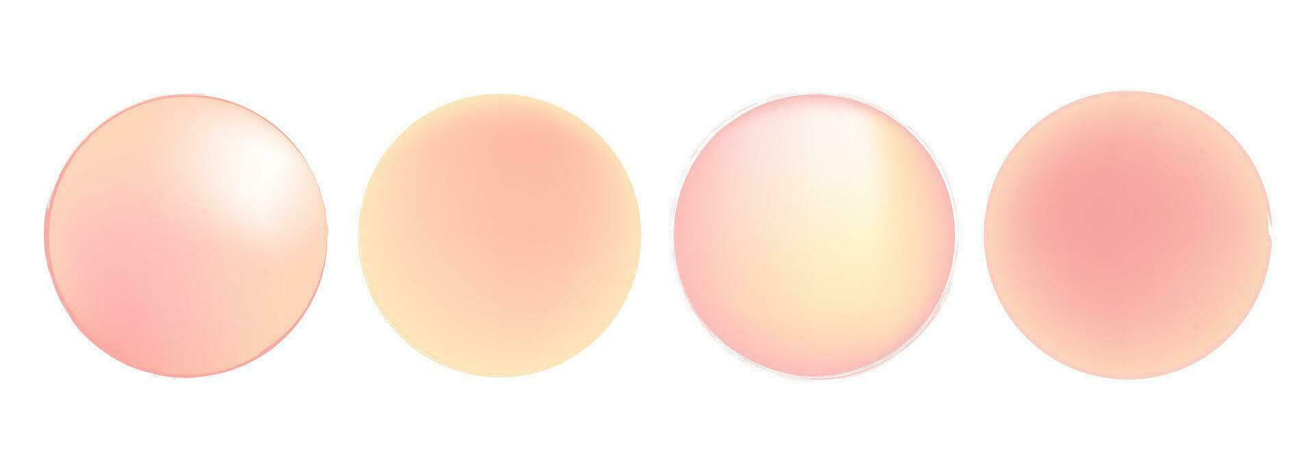 Set of round shapes of peachy nude flowers. Peach fuzz gradient. vector