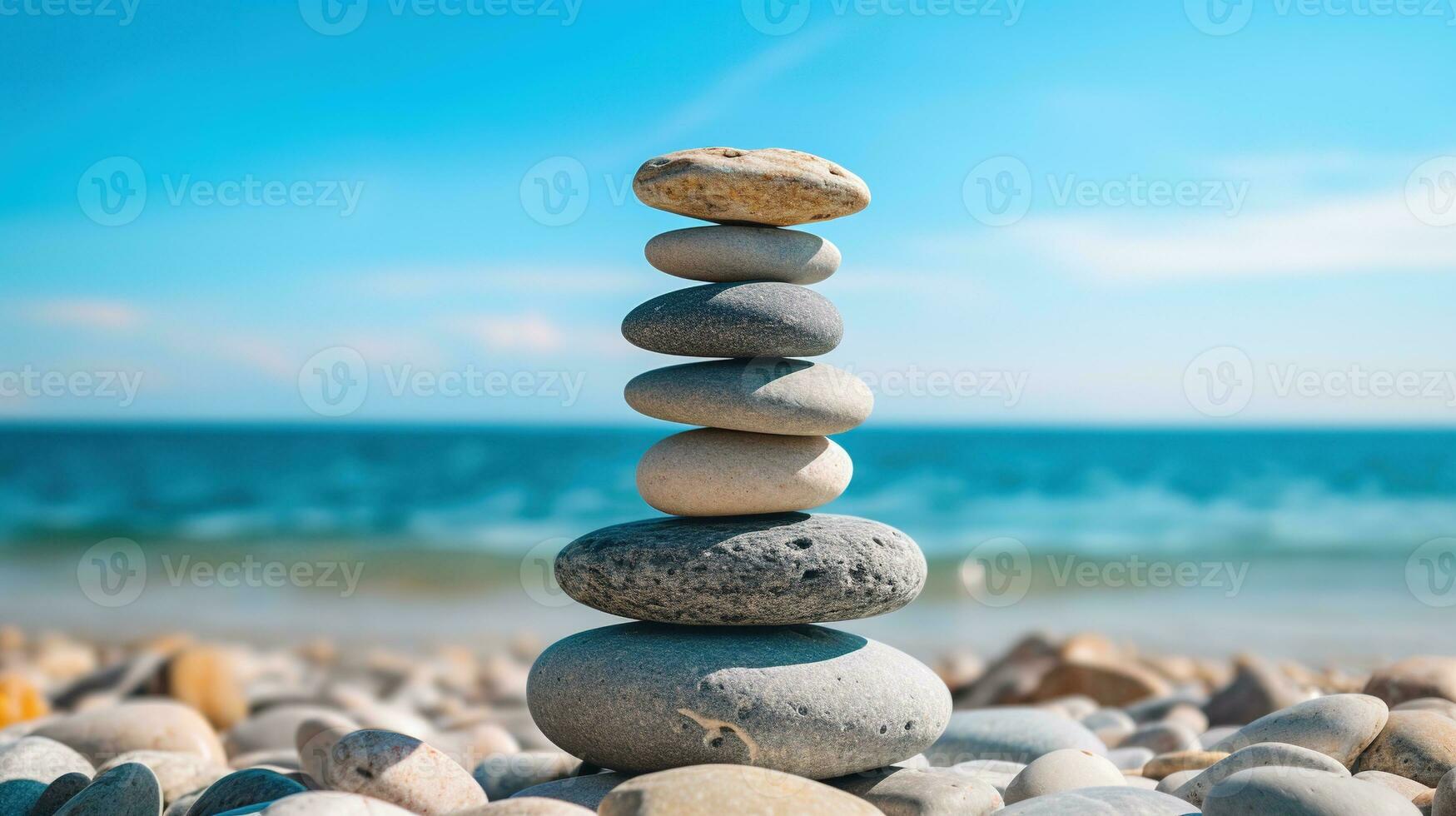 AI generated Balance Stones on Beach. Balance and Harmony Concept photo