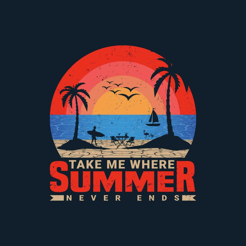 Summer time retro vintage summer t-shirt Design. vector