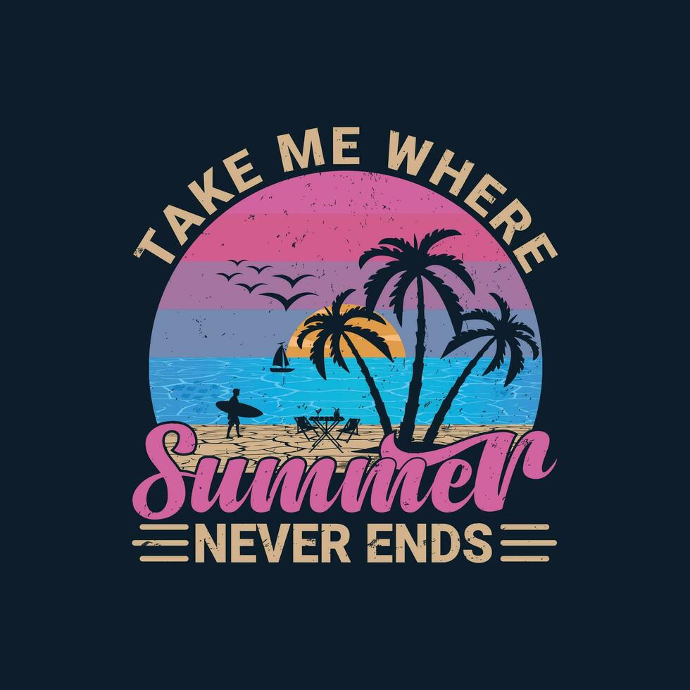 Summer time retro vintage summer t-shirt Design. vector
