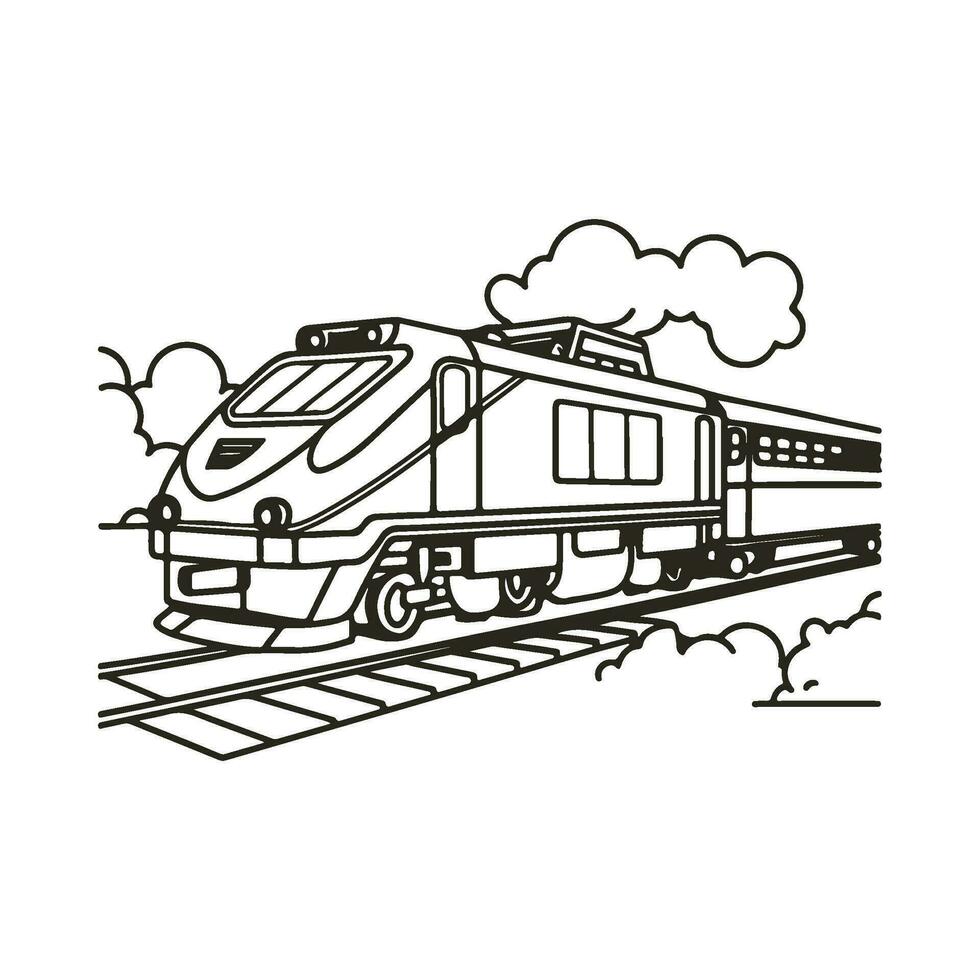 colorante libro alto velocidad tren en rieles vector