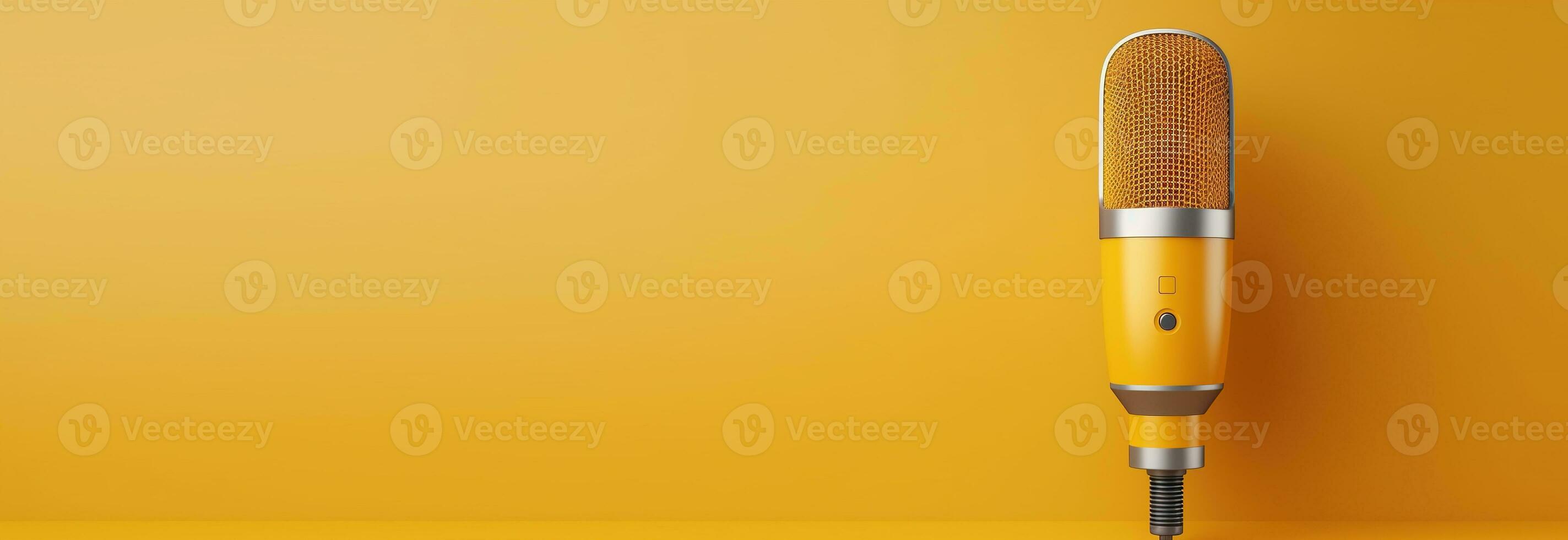 AI generated Microphone on Minimalist Background with Copy Space. Podcast, Conversation, Talk, Sing, Voice photo