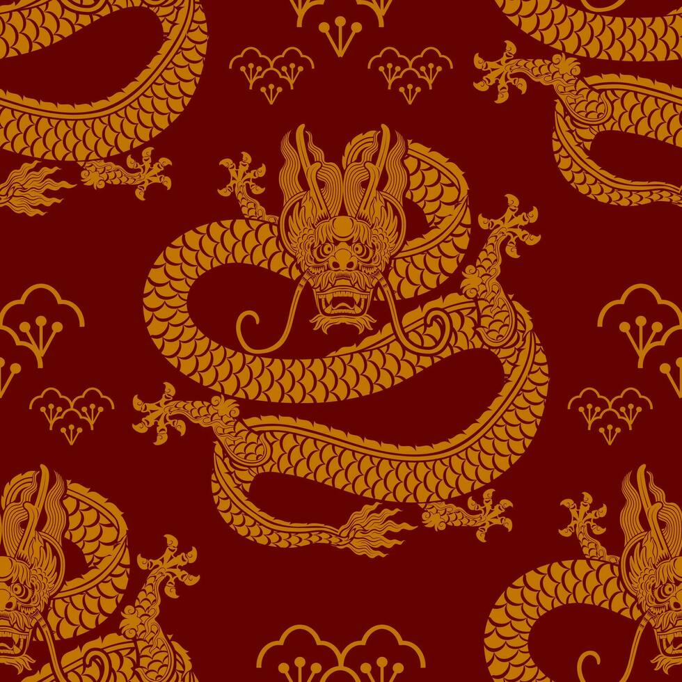Seamless pattern happy chinese new year 2024 the dragon zodiac sign with asian elements paper cut style on color background. vector