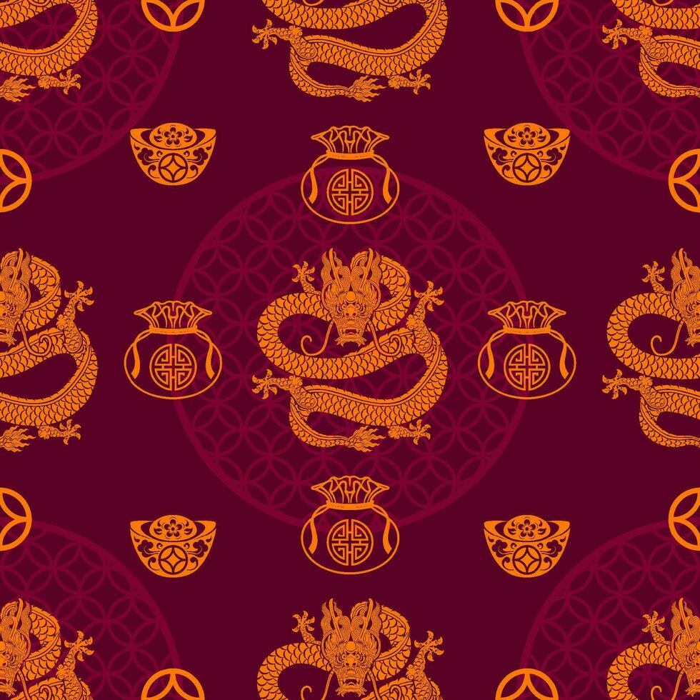 Seamless pattern happy chinese new year 2024 the dragon zodiac sign with asian elements paper cut style on color background. vector