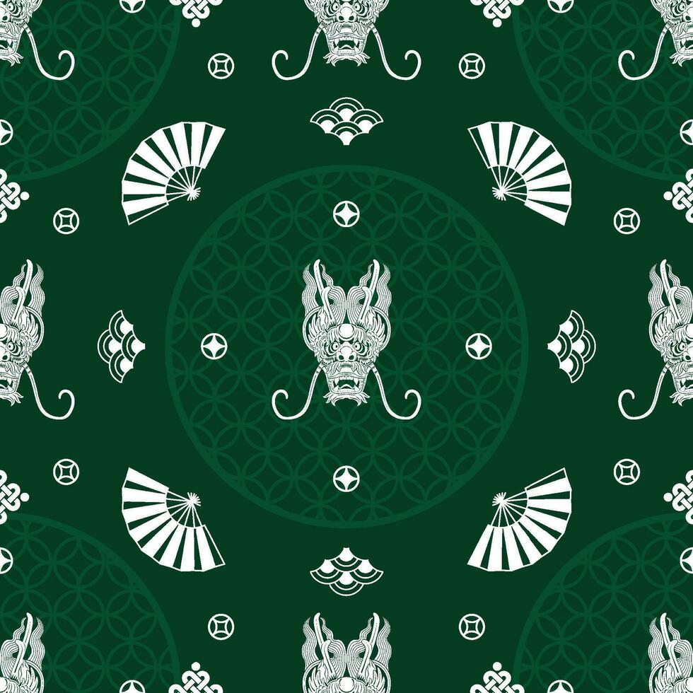 Seamless pattern happy chinese new year 2024 the dragon zodiac sign with asian elements paper cut style on color background. vector