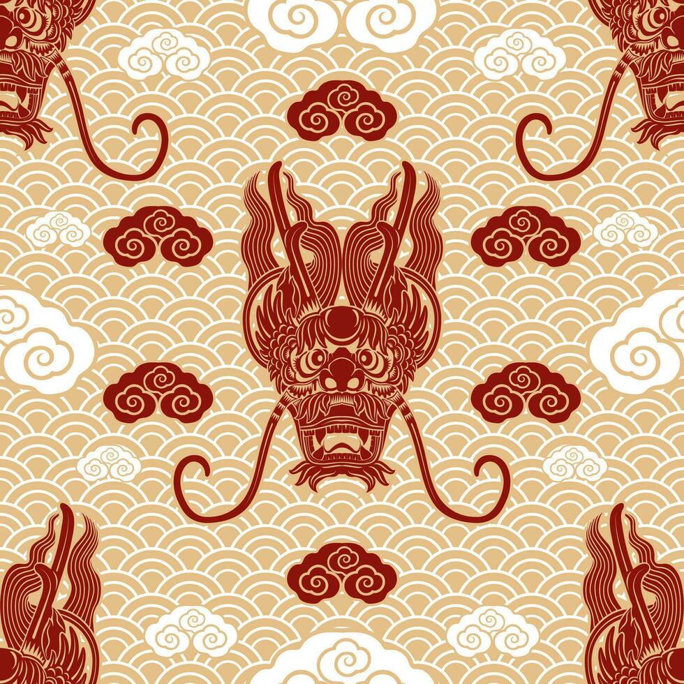 Seamless pattern happy chinese new year 2024 the dragon zodiac sign with asian elements paper cut style on color background. vector