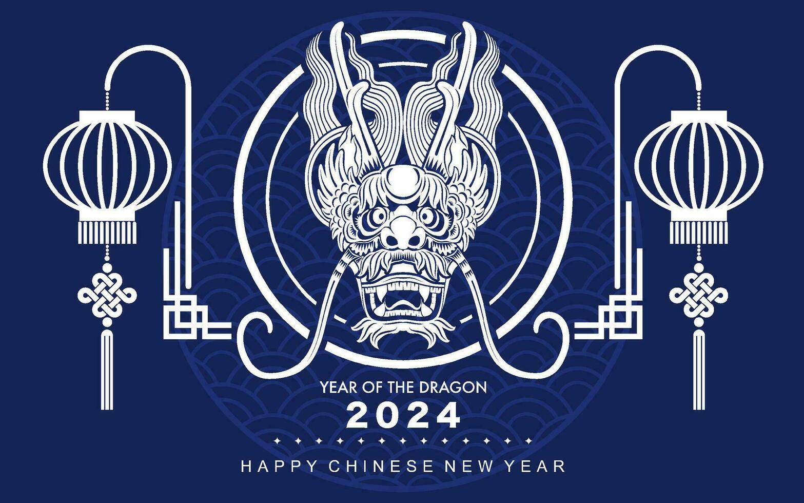 Happy chinese new year 2024 the dragon zodiac sign with asian elements  paper cut style on color background. vector