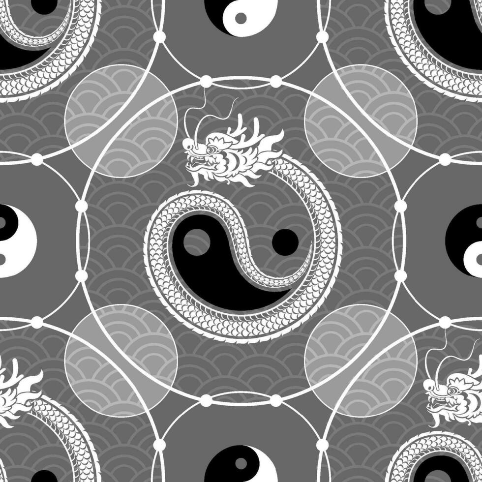 Seamless pattern happy chinese new year 2024 the dragon zodiac sign with asian elements paper cut style on color background. vector