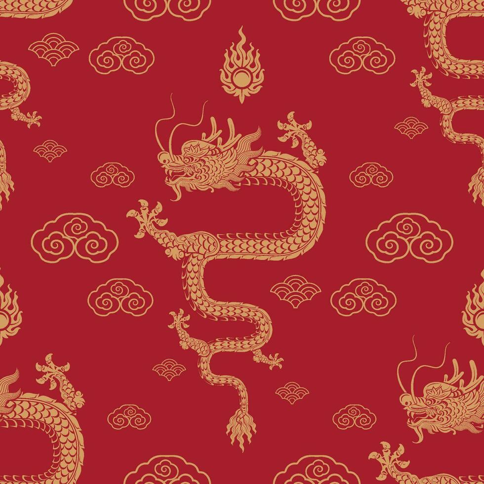 Seamless pattern happy chinese new year 2024 the dragon zodiac sign with asian elements paper cut style on color background. vector