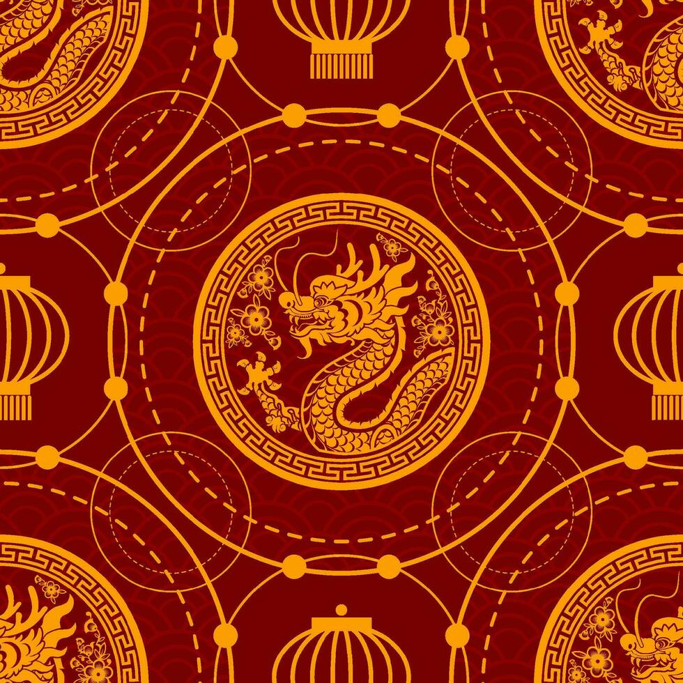 Seamless pattern happy chinese new year 2024 the dragon zodiac sign with asian elements paper cut style on color background. vector