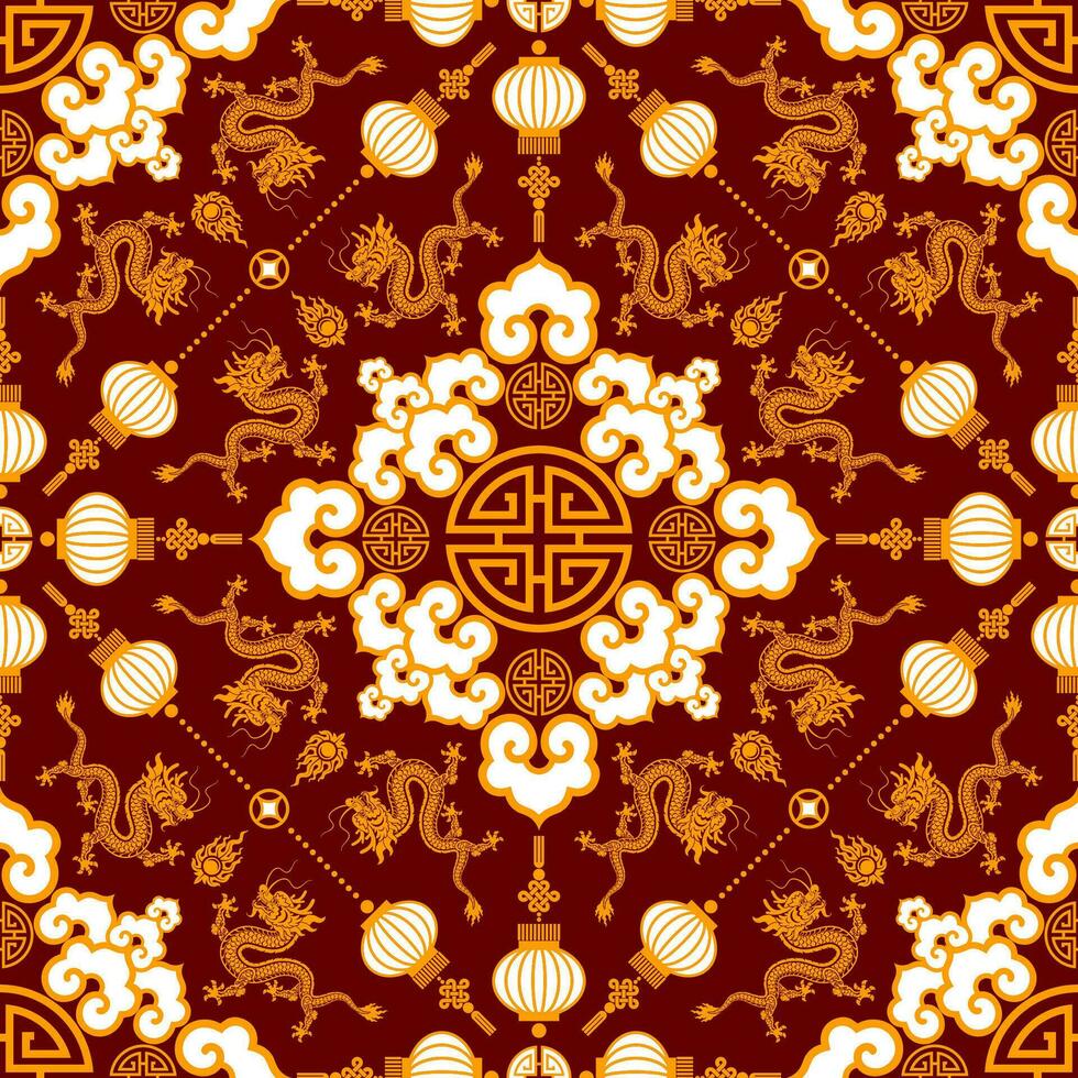 Seamless pattern happy chinese new year 2024 the dragon zodiac sign with asian elements paper cut style on color background. vector
