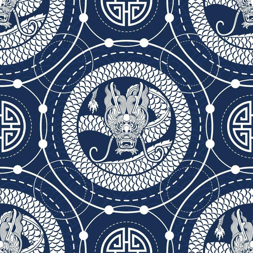 Seamless pattern happy chinese new year 2024 the dragon zodiac sign with asian elements paper cut style on color background. vector