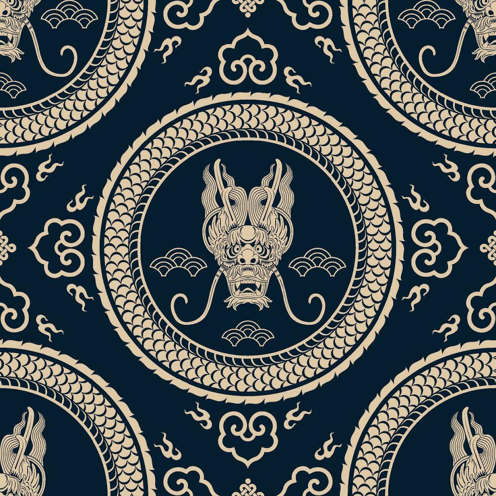 Seamless pattern happy chinese new year 2024 the dragon zodiac sign with asian elements paper cut style on color background. vector