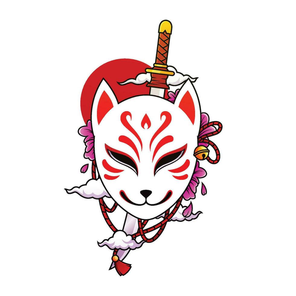 Japanese kitsune fox mask vector