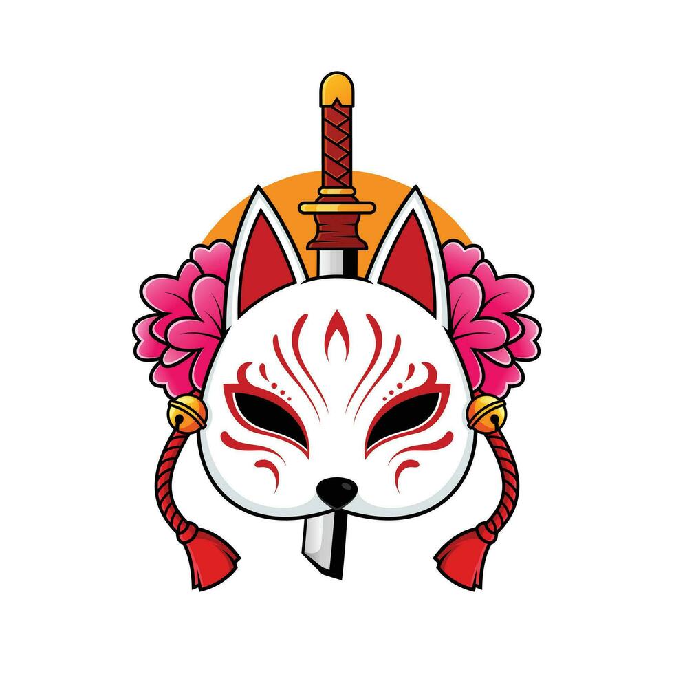 Japanese kitsune fox mask premium vector