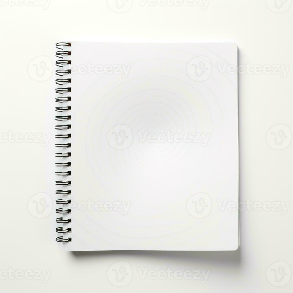 AI generated Blank Spiral Notepad on White Background. Note, Book, Notebook photo