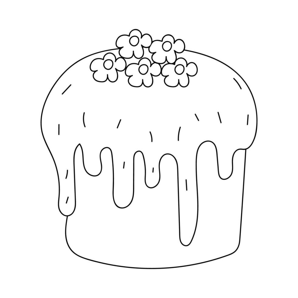 Easter cake isolated on a white background. Doodle vector illustration. Linear sketch.