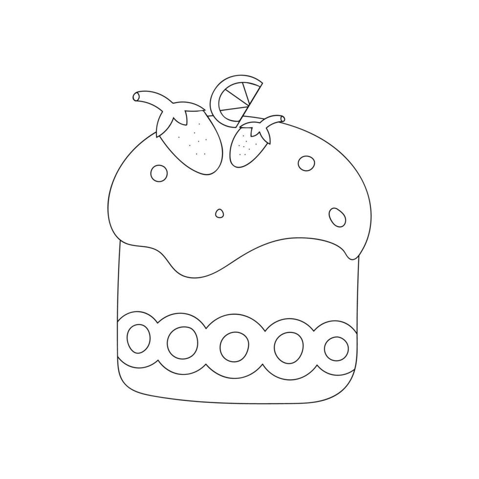 Easter cake isolated on a white background. Doodle vector illustration. Linear sketch.