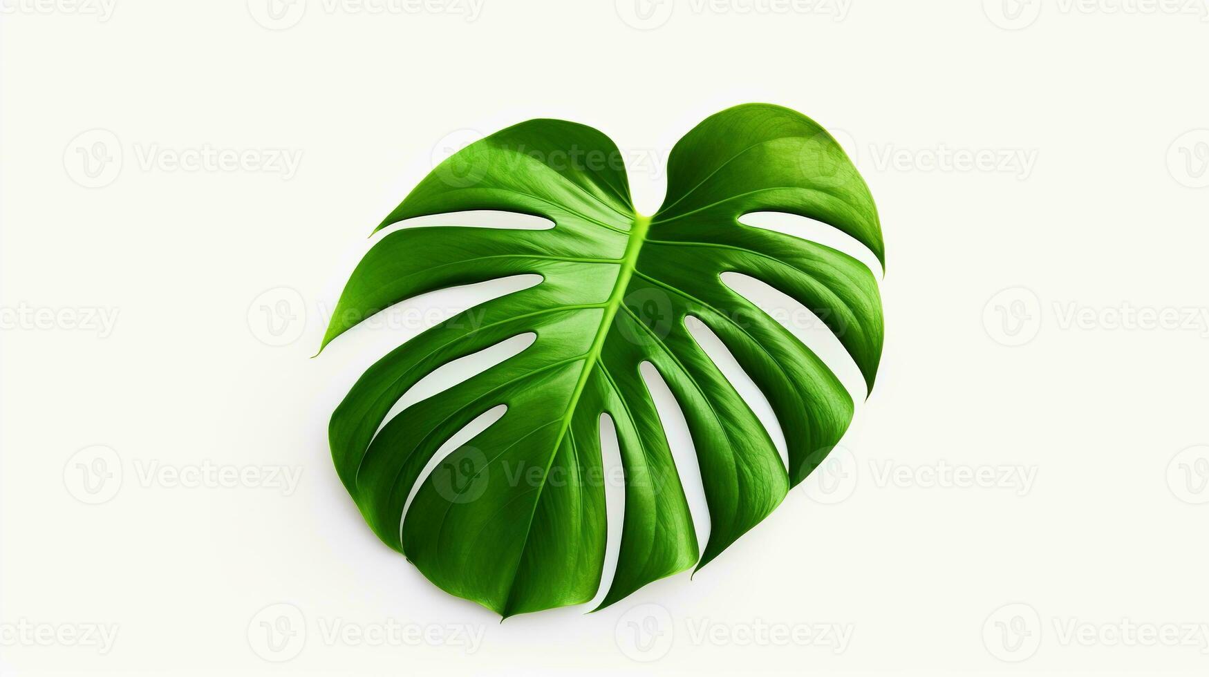 ai generado monstera hoja en blanco antecedentes. verde, ambiente, decoración foto