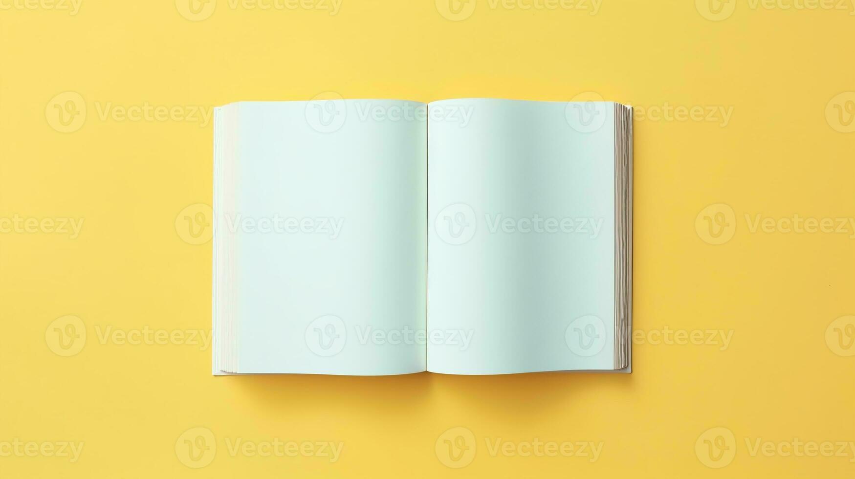 AI generated Blank Open Book Isolated on Pastel Color Background. Study, Education, Knowledge, Mockup photo