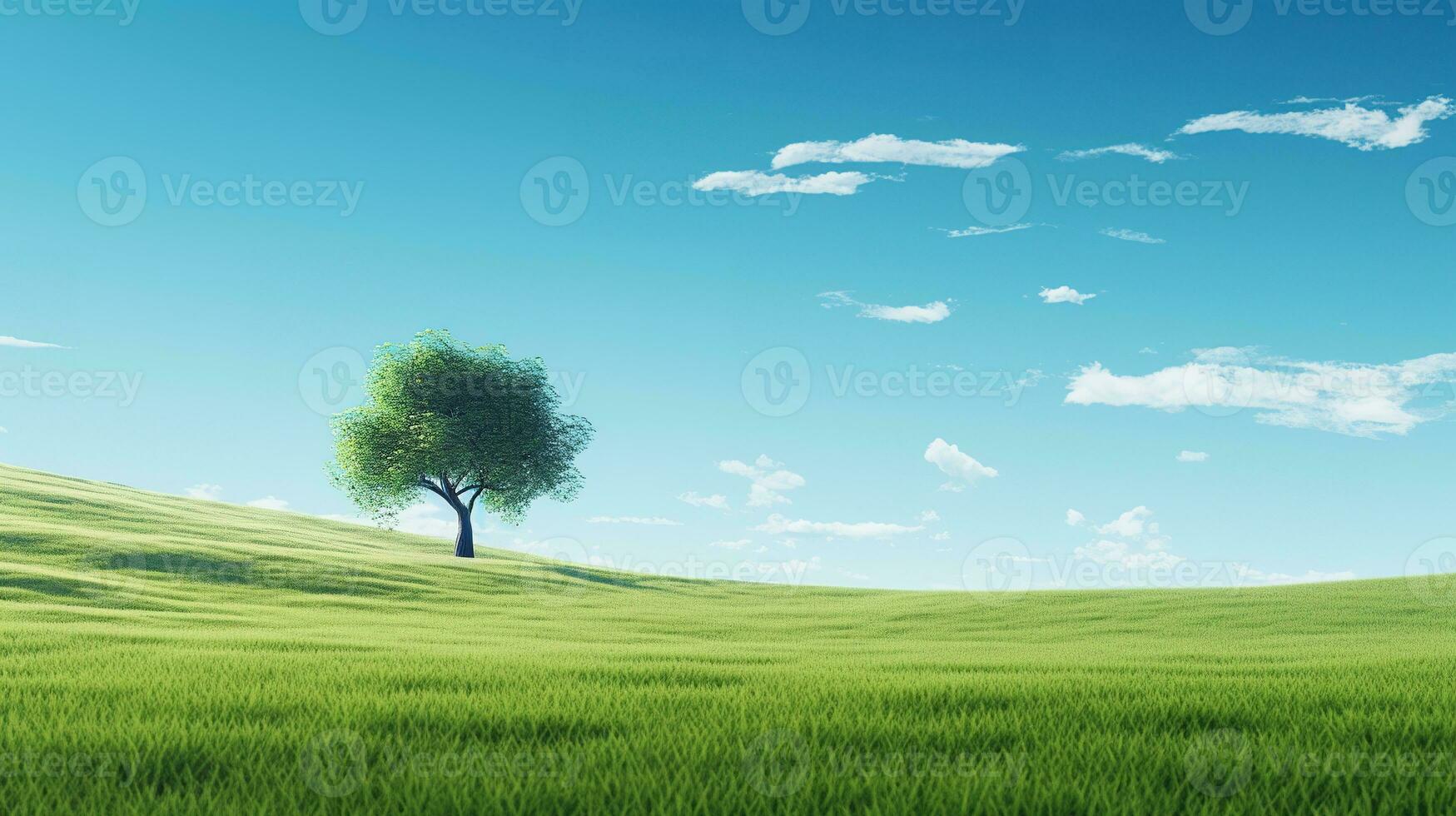 AI generated Green Planet Earth. Green Field, Peaceful Life, Blue Sky, Bright Day photo