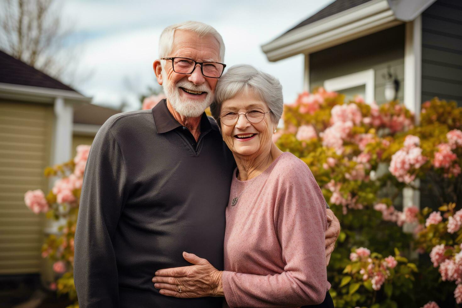 AI generated senior citizen couple holding each other photo