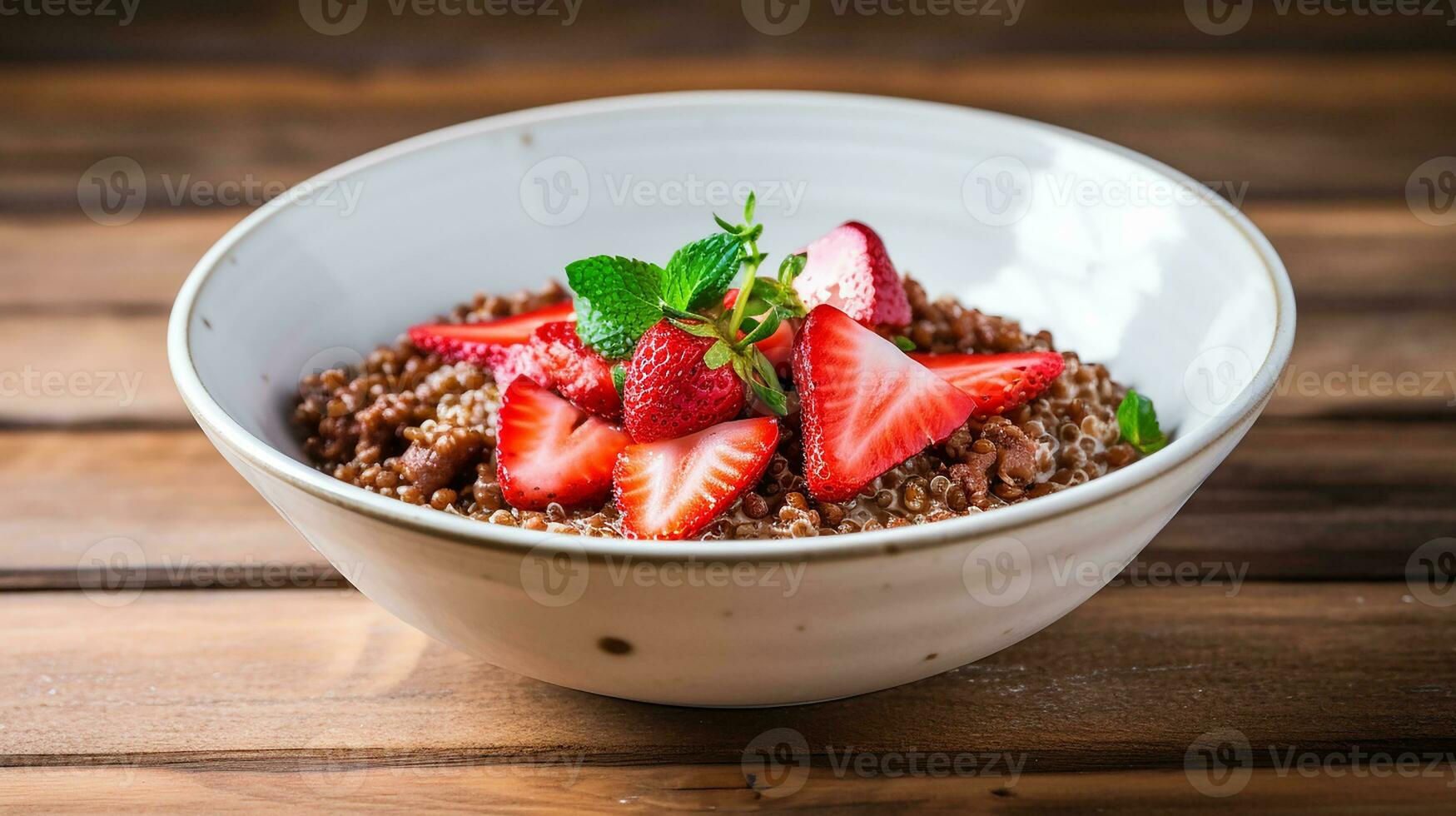 AI generated Buckwheat porridge with strawberries photo