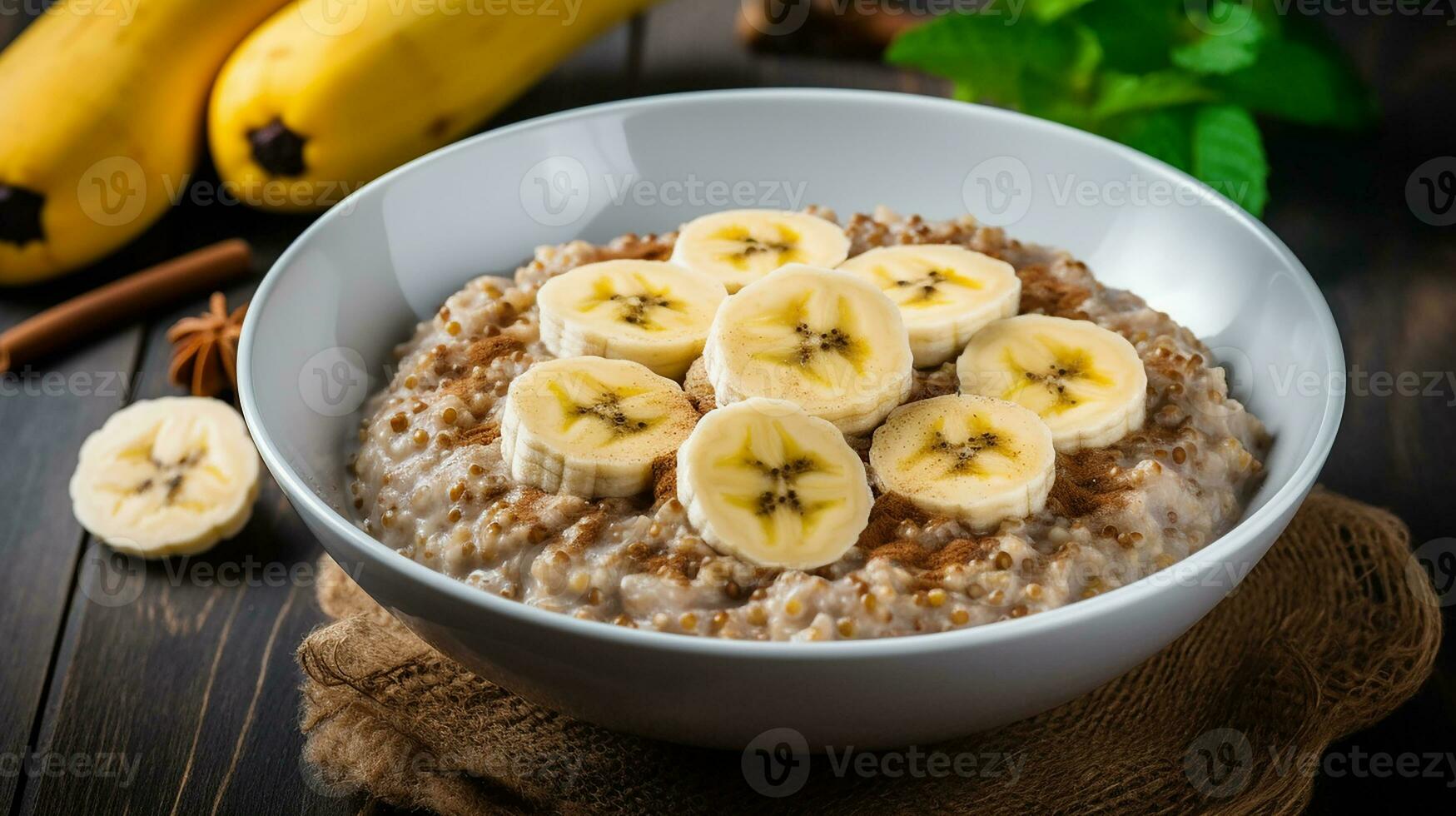 AI generated Buckwheat porridge with banana photo