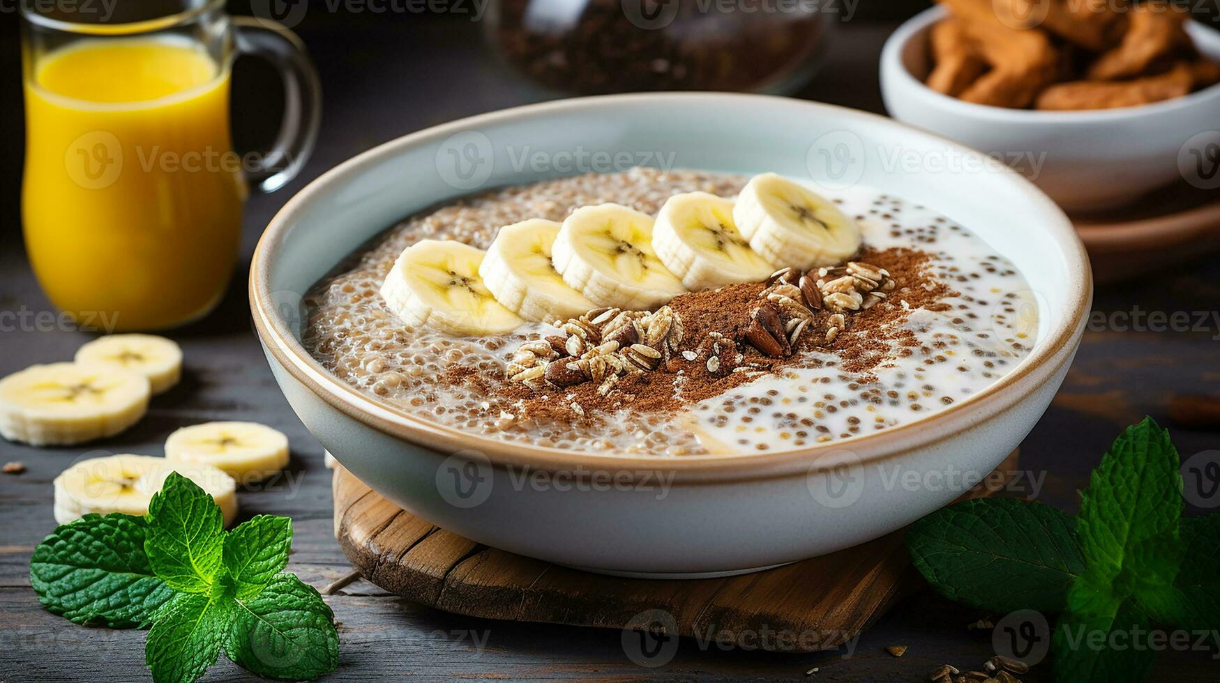 AI generated Buckwheat porridge with banana photo