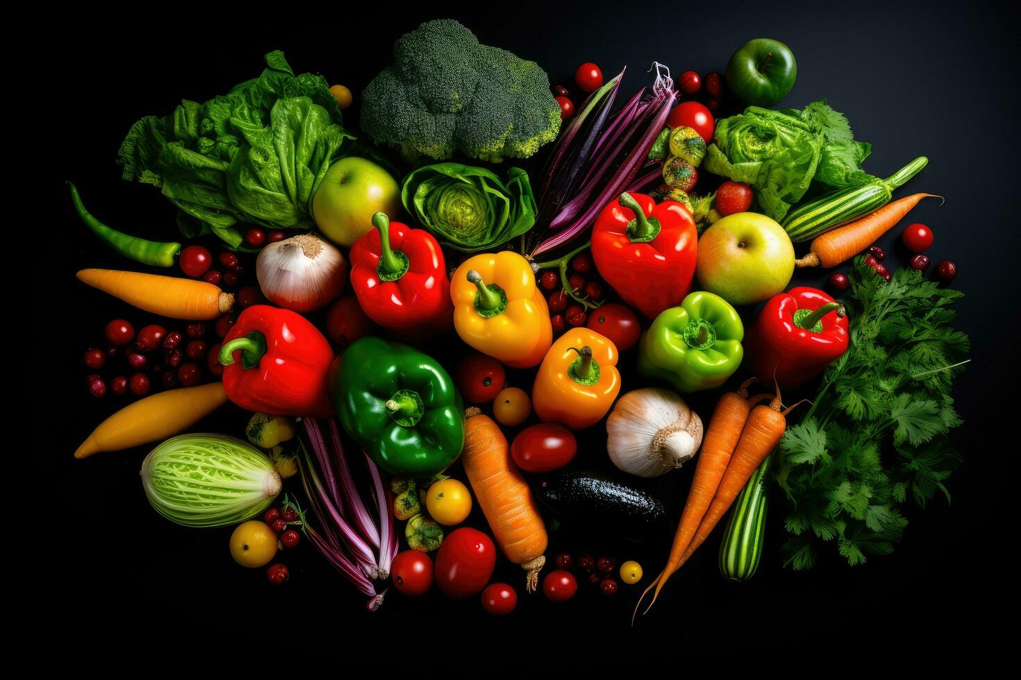 AI generated vegetable on the black background photo