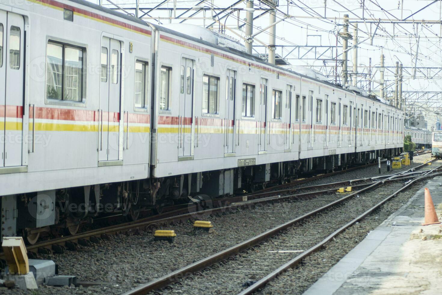 commuter line at the departure station. railway with train photography photo