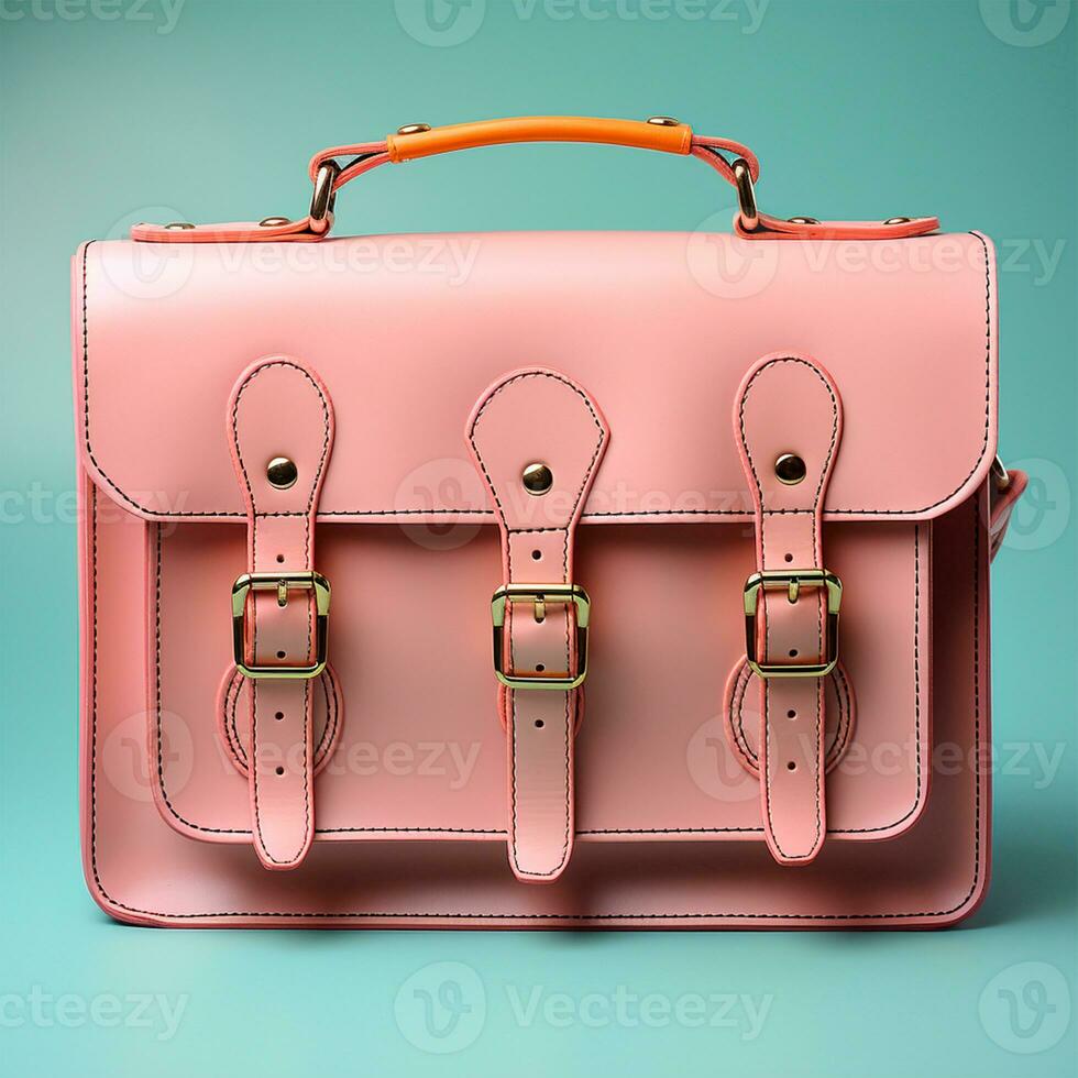 AI generated Light leather bag with metal clasps on an isolated background - AI generated image photo