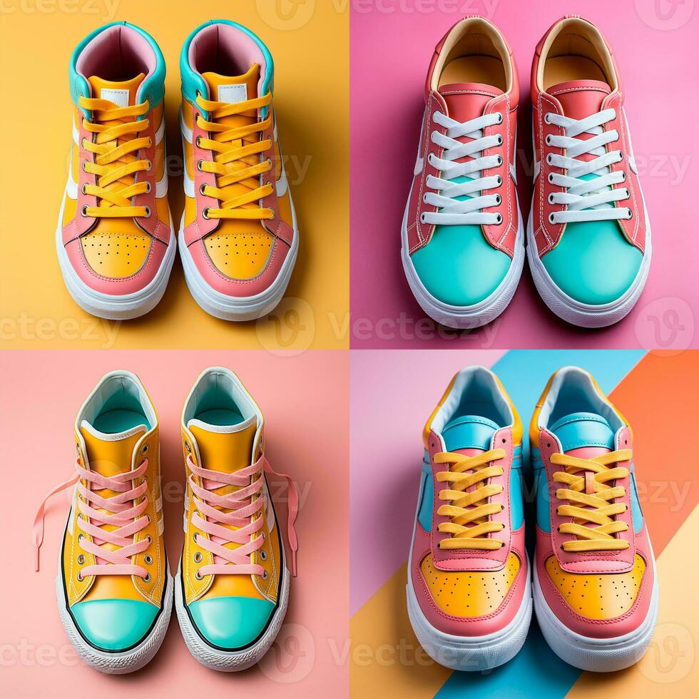 AI generated Bright modern stylish 4 pairs of sneakers sneakers - AI generated image photo