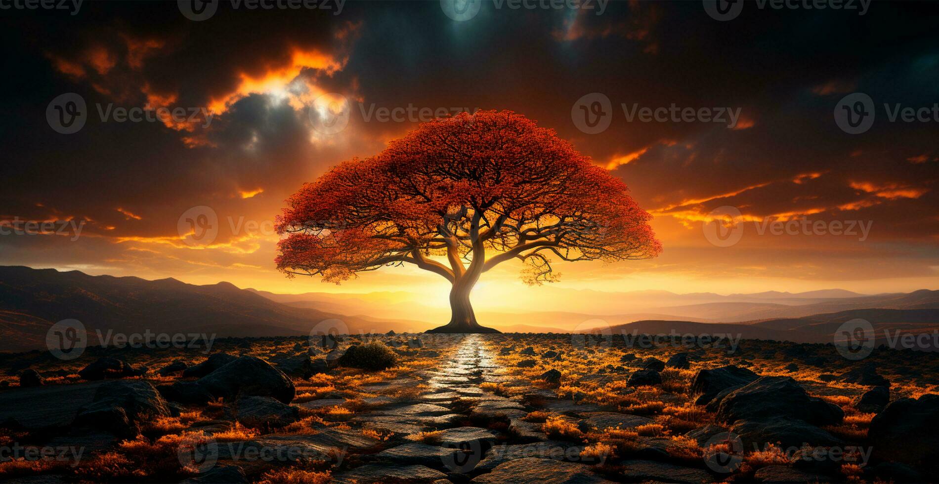 AI generated Mountain landscape in haze, panoramic landscape - AI generated image photo
