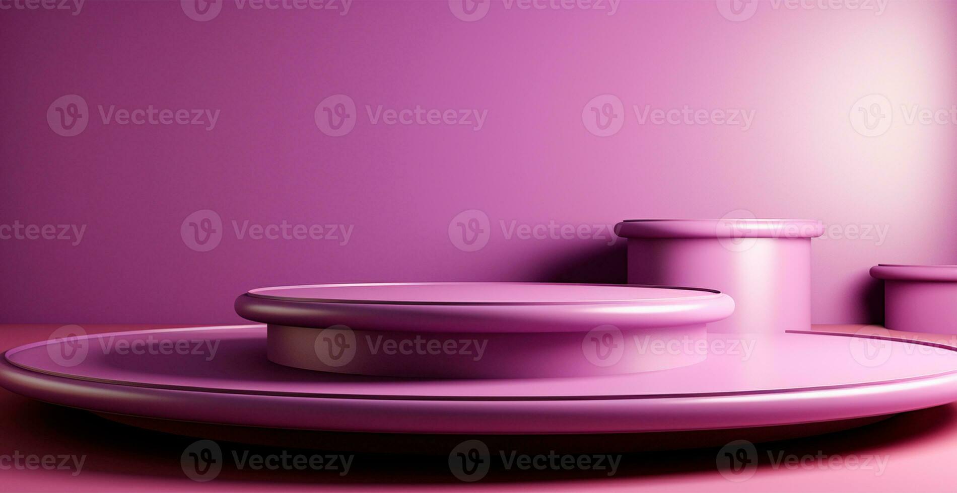 AI generated Empty podium pedestal, purple background stand for product, goods. Shelf with product advertising - AI generated image photo