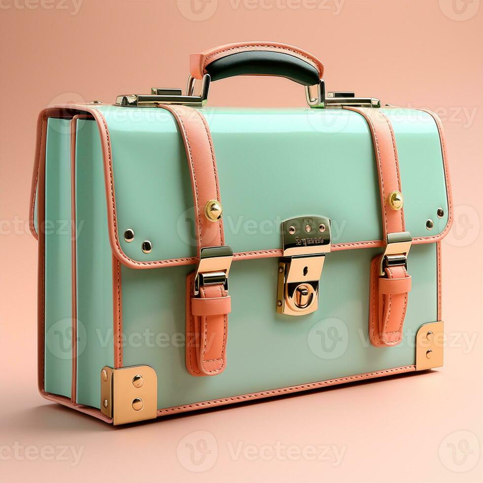 AI generated Light leather bag with metal clasps on an isolated background - AI generated image photo