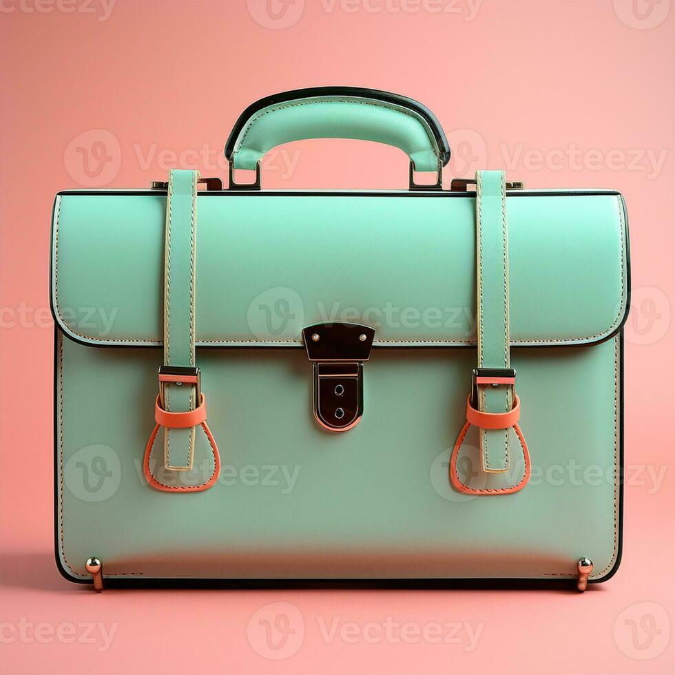 AI generated Light leather bag with metal clasps on an isolated background - AI generated image photo