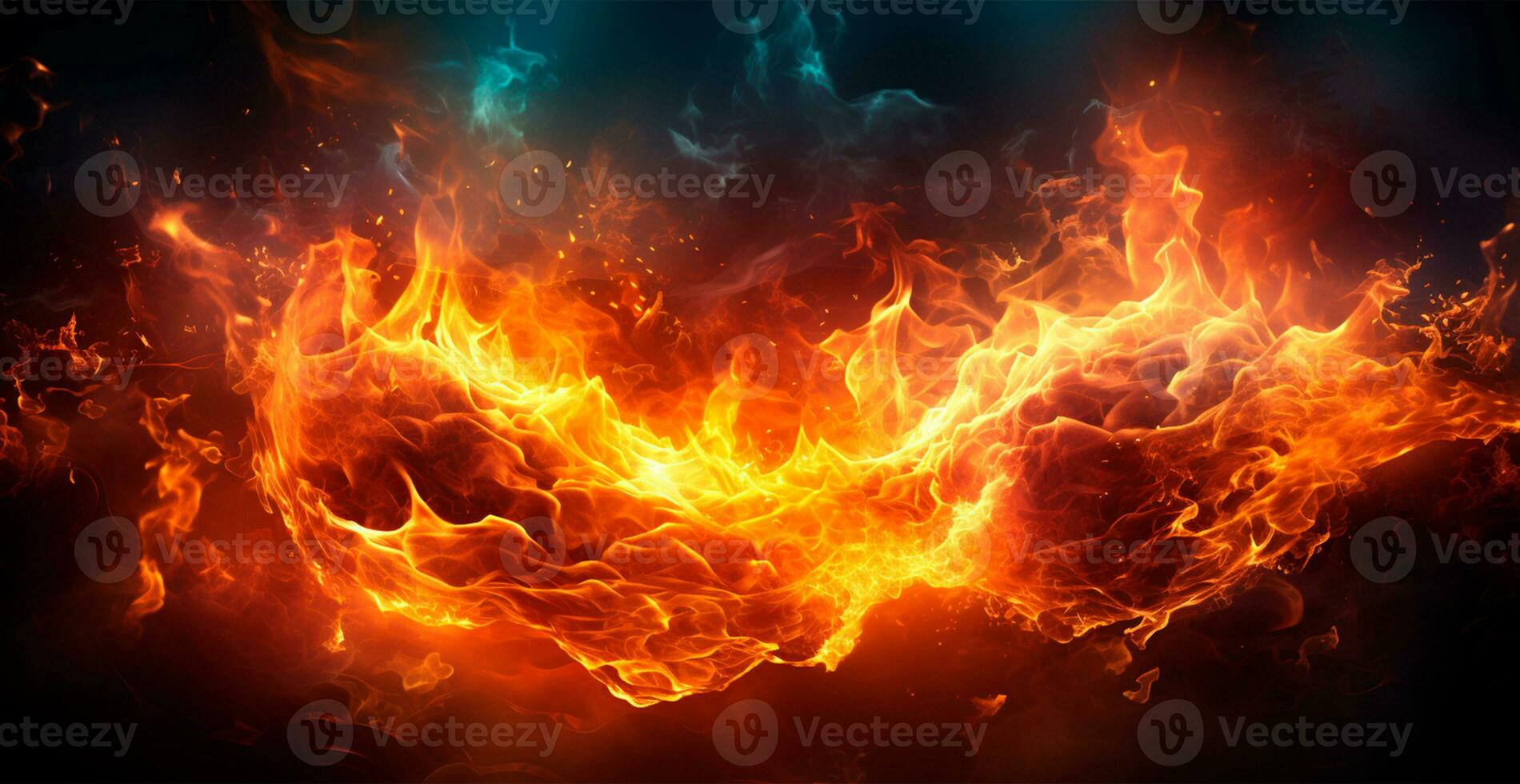 AI generated Bright fire, panoramic fire background - AI generated image photo