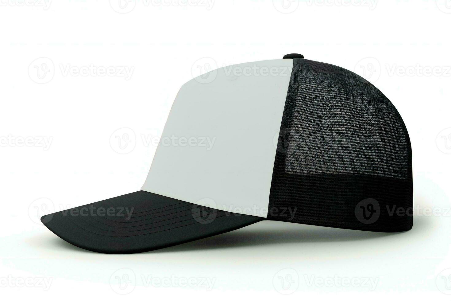 AI generated Black and white trucker hat mockup, Side view photo