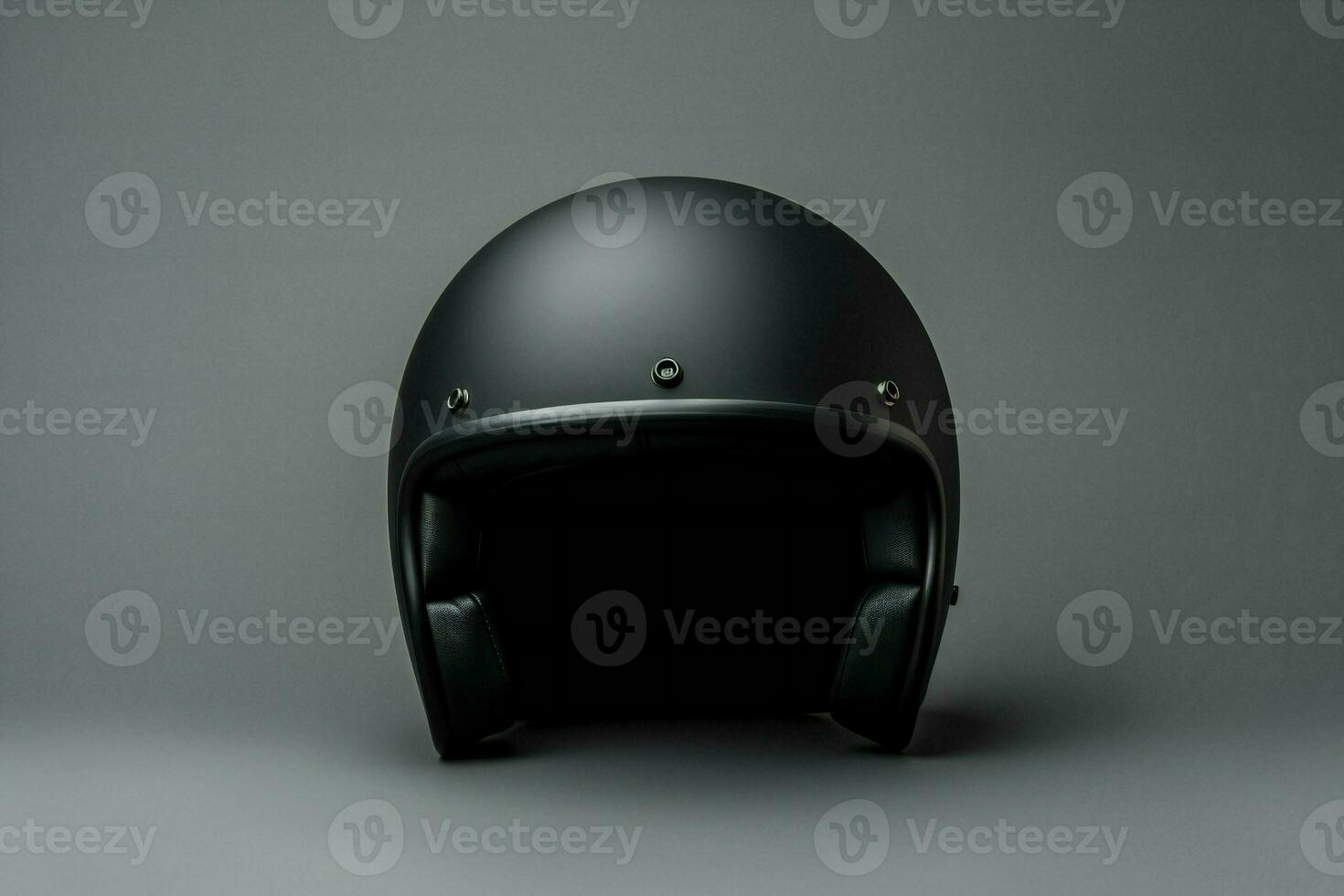 AI generated Classic motorcycle helmet mockup on grey background photo