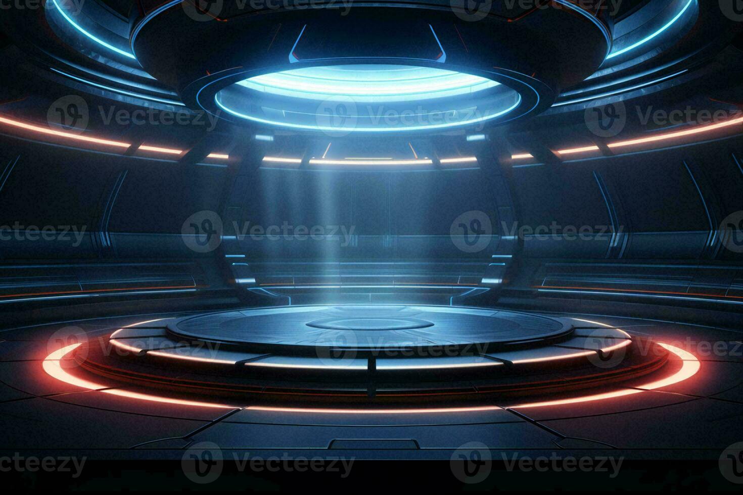 AI generated Futuristic podium stage with lights. Sci-fi concept photo