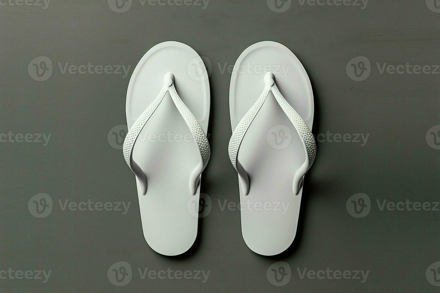 AI generated Blank white flip flops mockup on dark grey background photo