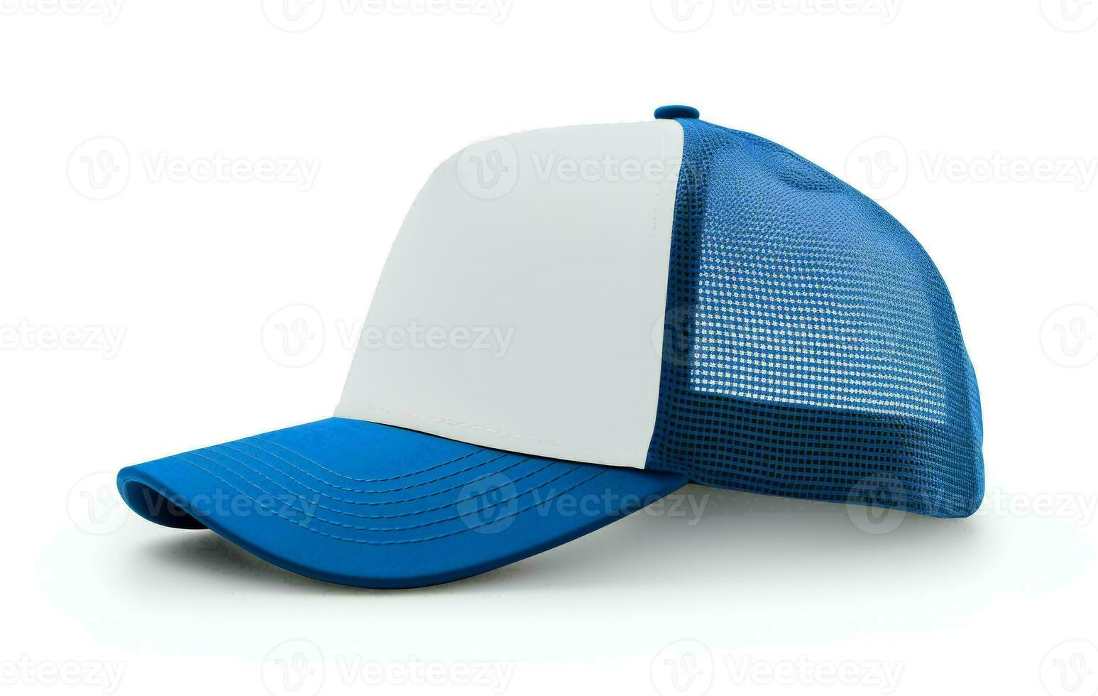 AI generated Blue and white trucker hat mockup, Side view photo