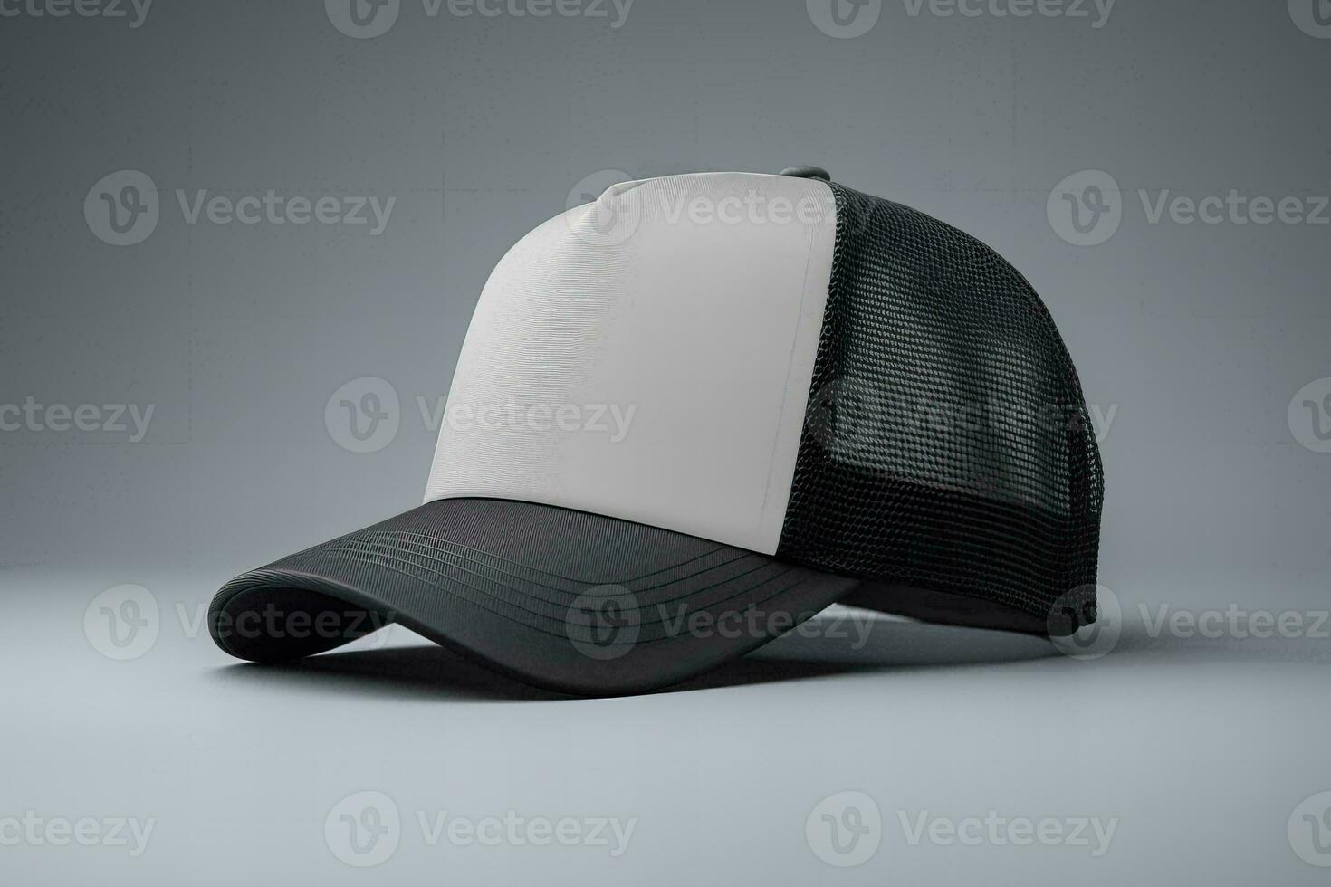 AI generated Black and white trucker hat mockup, Front side view photo