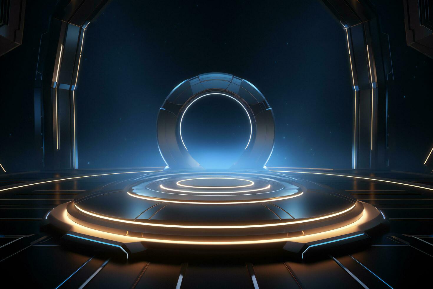 AI generated Spaceship interior with podium. Futuristic technology concept photo