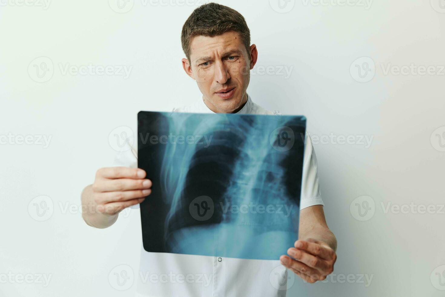 Man care surgeon scan disease patient x-ray chest stethoscope clinical specialist hospital exam photo